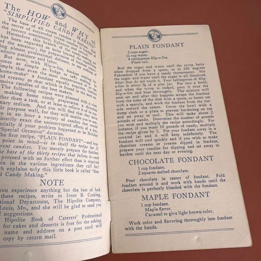 Vtg Hip-O-Lite Simplified Candy Making Recipe Booklet Marshmallow Creme St Louis